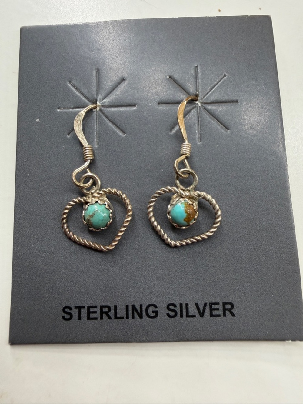 Heart Drop Earrings with Turquoise Accent